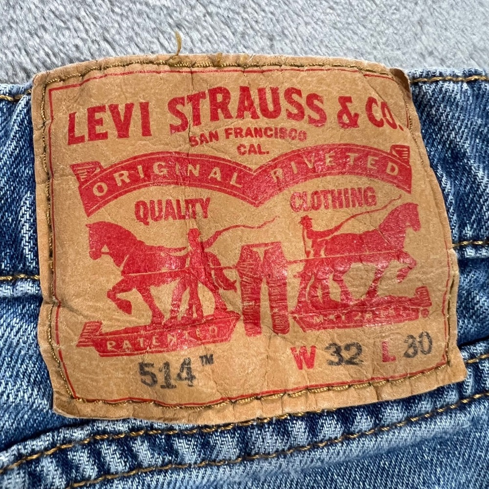 LEVI'S 514 Straight Jeans Mens 32x30 Blue Distressed Medium Wash Denim Rips - Picture 13 of 16